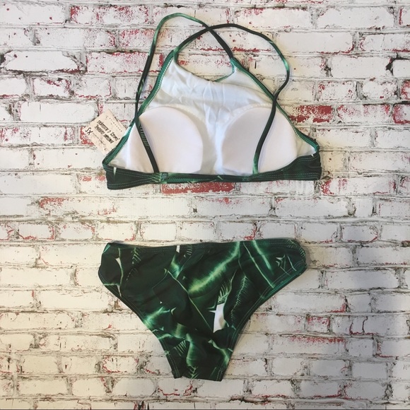 Tropical Leaf Print Green & White Bikini - Picture 3 of 5